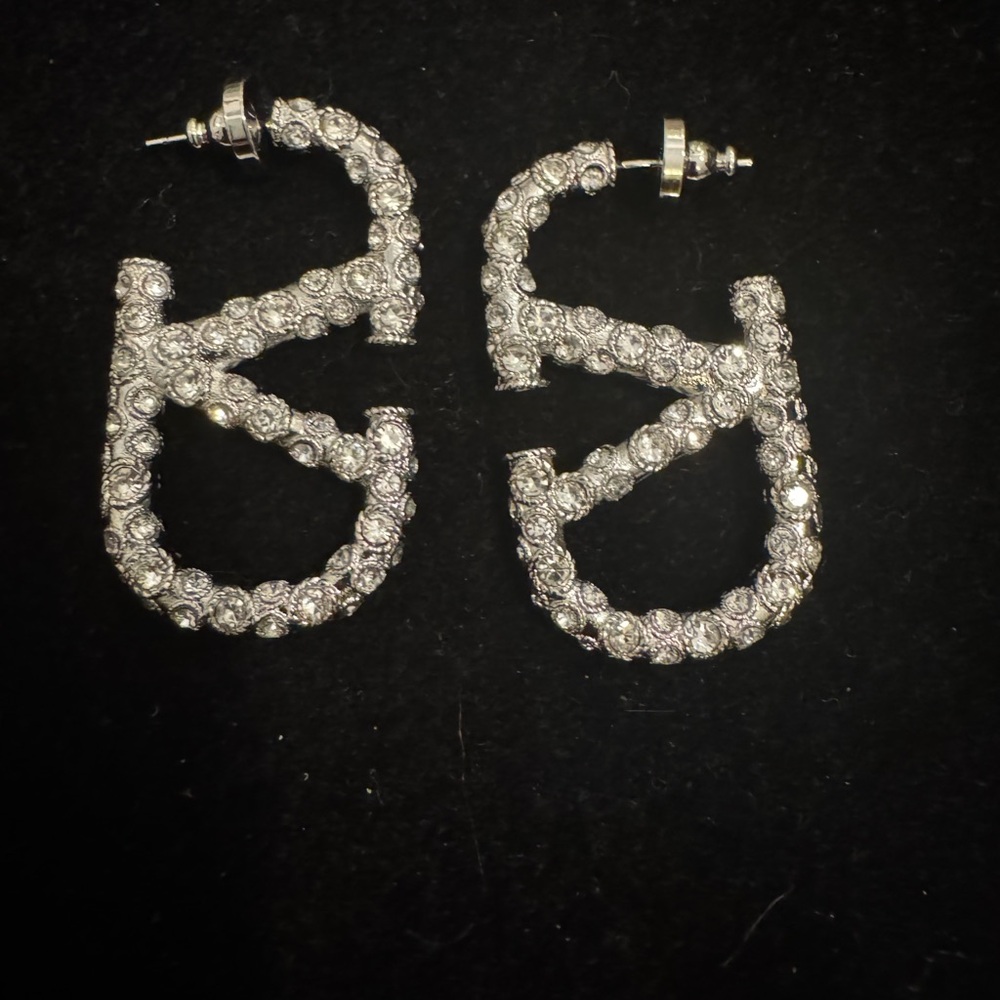Valentino Silver Sparkle Crystal Earrings